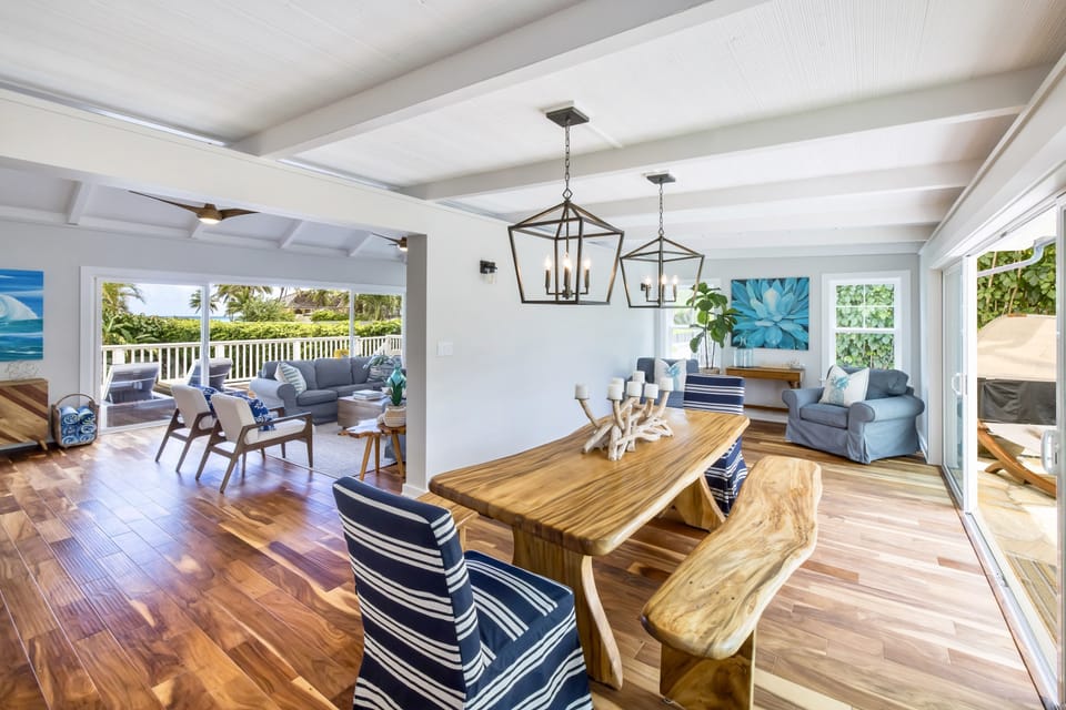 Dining Room features custom monkeypod table