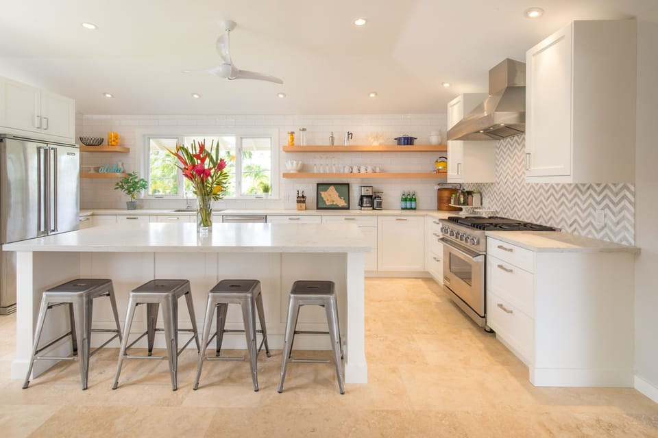 Kitchen features Viking dual fuel range