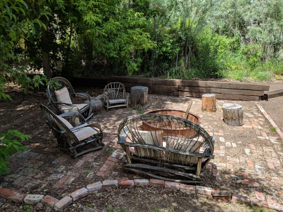 Backyard patio and fire pit. 