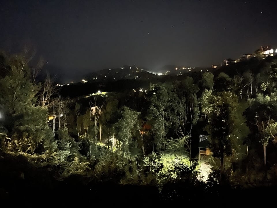 Enjoy the twinkling cabin lights in the evening over a glass of wine.