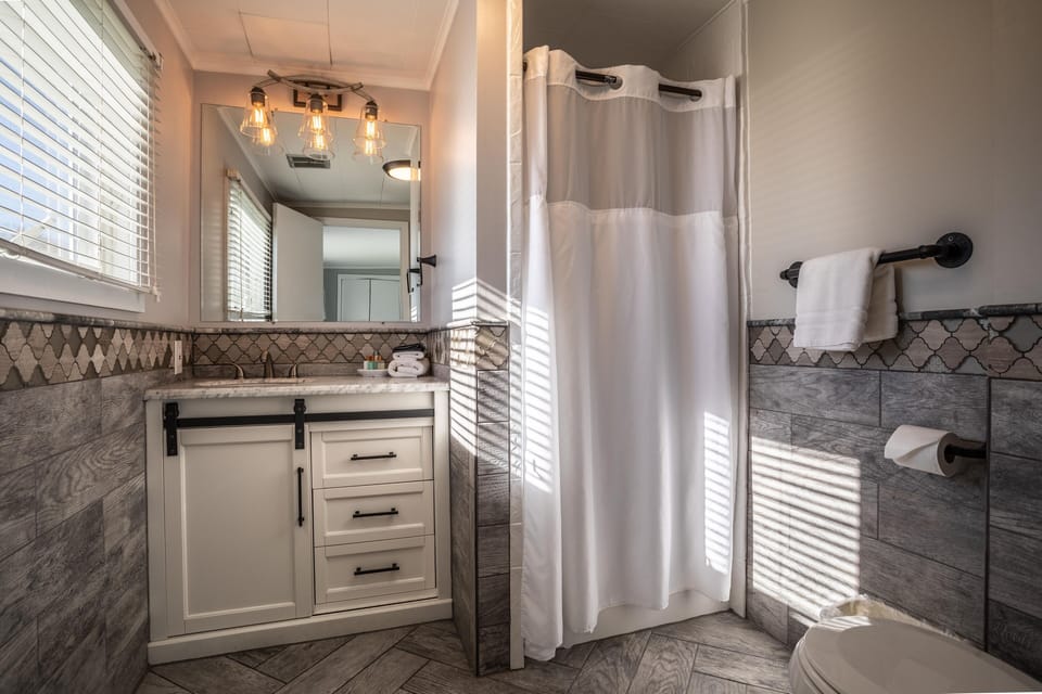 Luxury Suite 206, Not Pet Friendly | Bathroom | Eco-friendly toiletries, hair dryer, towels, soap