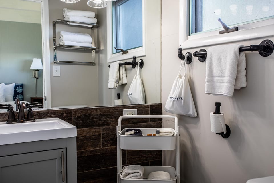 Basic Room 107, Pet Friendly | Bathroom | Eco-friendly toiletries, hair dryer, towels, soap