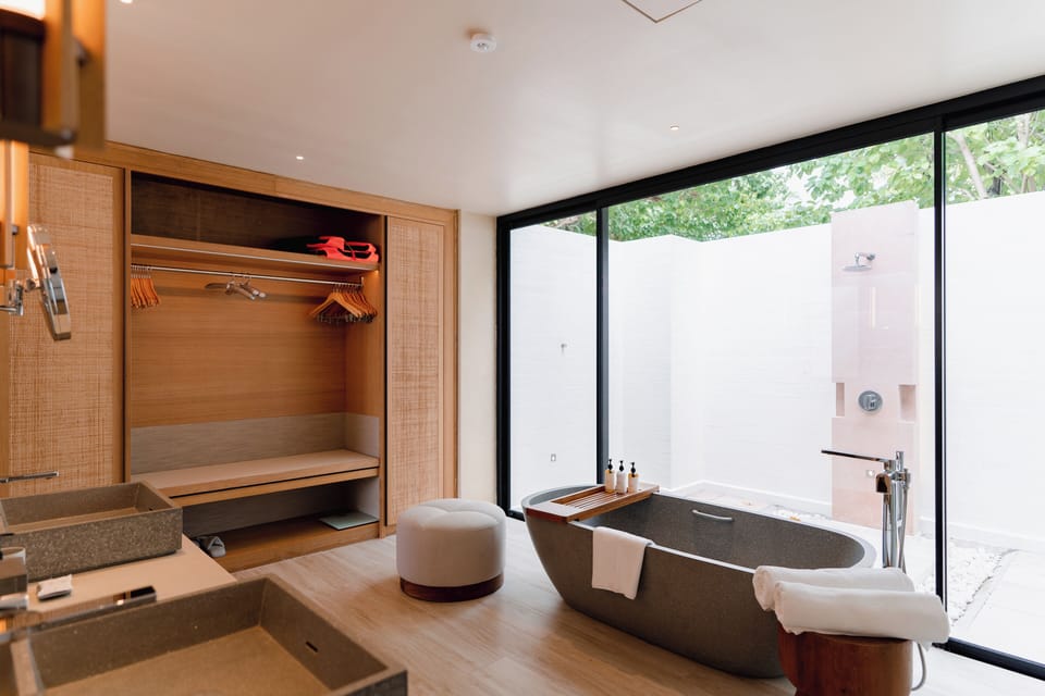 Sunset Beach Villa with Private Pool | Bathroom | Separate tub and shower, rainfall showerhead, free toiletries