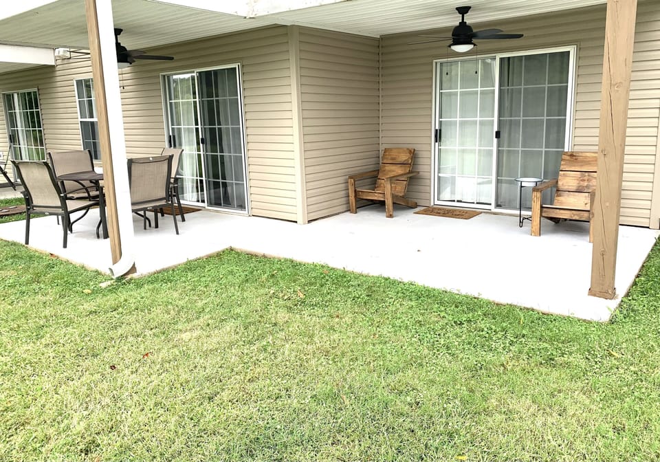 Double sided patio giving plenty of space for outdoor entertainment.