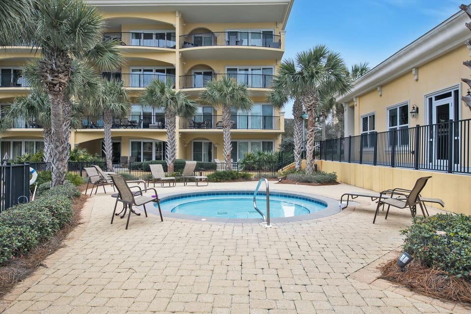 Enjoy a rejuvenating soak in the communal hot tub.