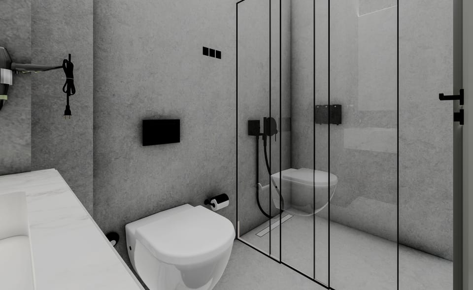 Shower, free toiletries, hair dryer, slippers