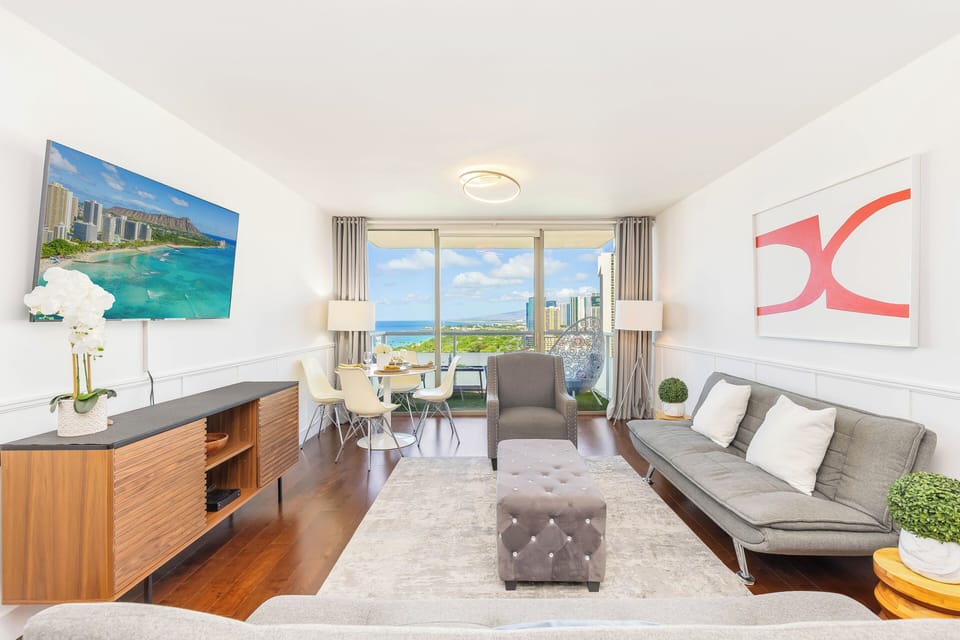 Spacious living room with sweeping ocean views