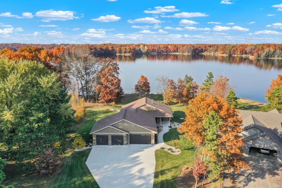 Aerial view of home and Lake Arrowhead