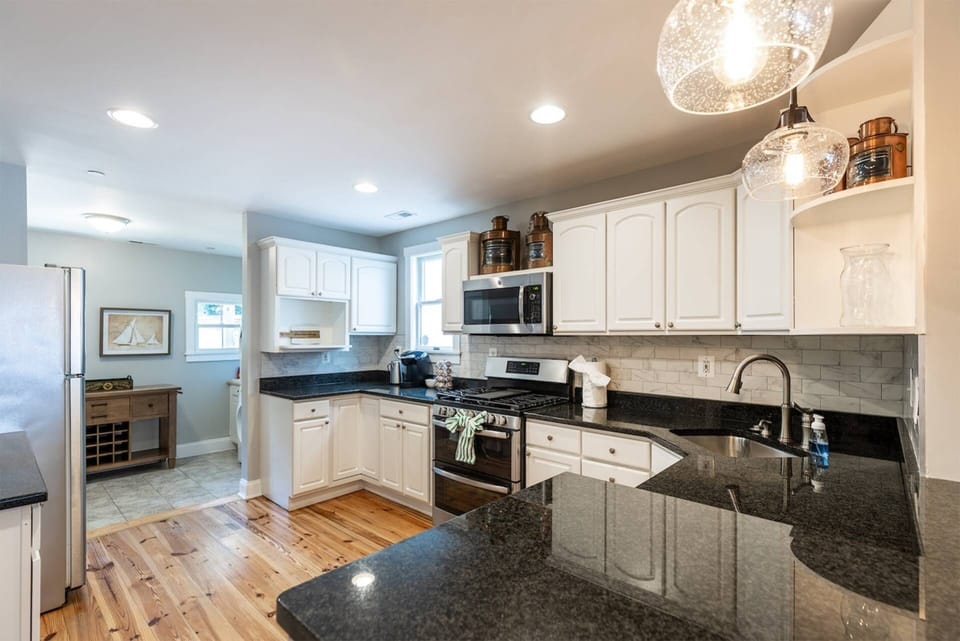 The well-stocked kitchen has hosted everyone from weekend visitors to family Thanksgiving celebrations.