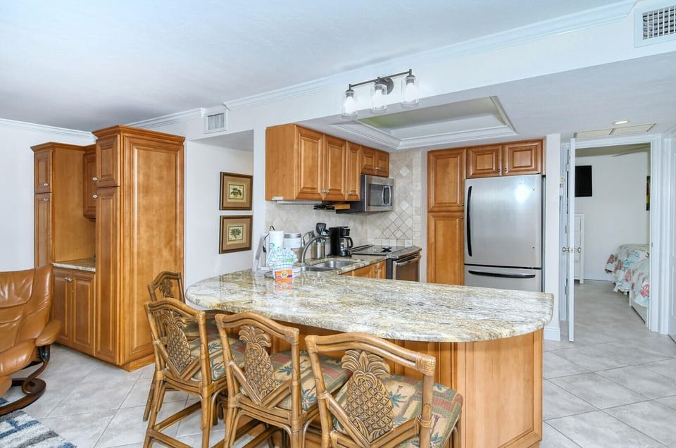 Guest bedroom directly off the kitchen