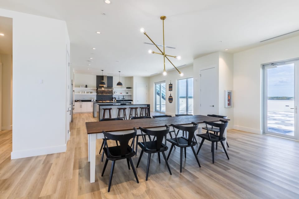 Dining room table with chairs for 9 people.