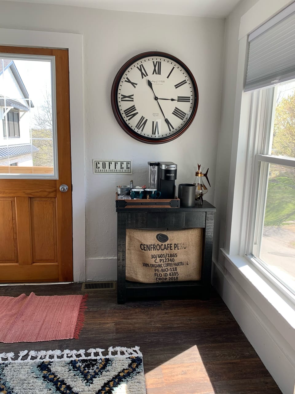 Coffee bar and balcony.