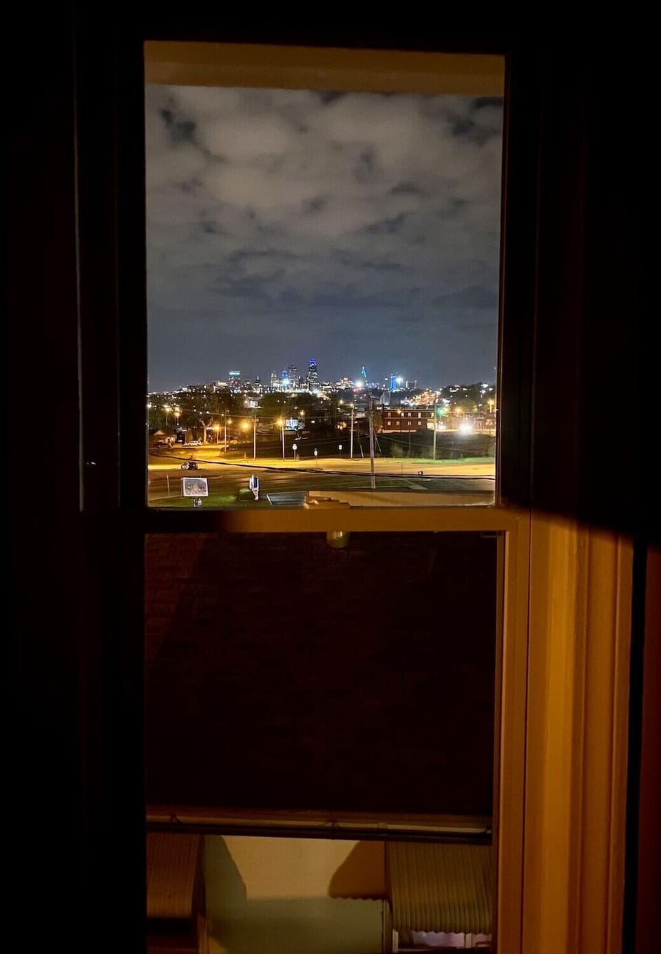 View of Downtown KC at night through the upstairs bedroom window. Picture does not do it justice!! 