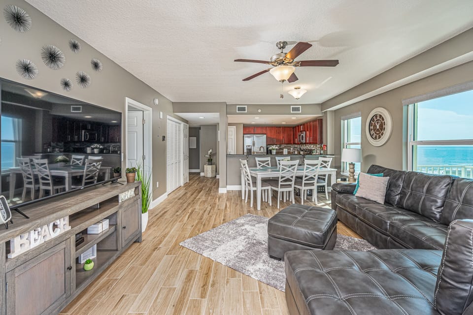 Leather furniture and a Smart TV