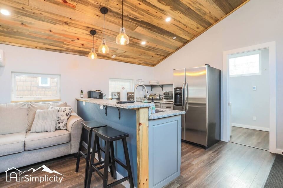 The kitchen is bright and open.