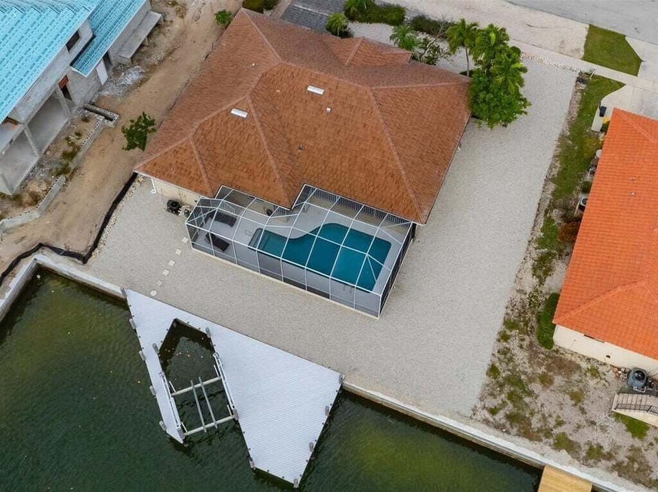 Aerial of Pool & Dock (with useable boat lift!)