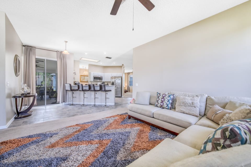 Family room with view to patio and pool