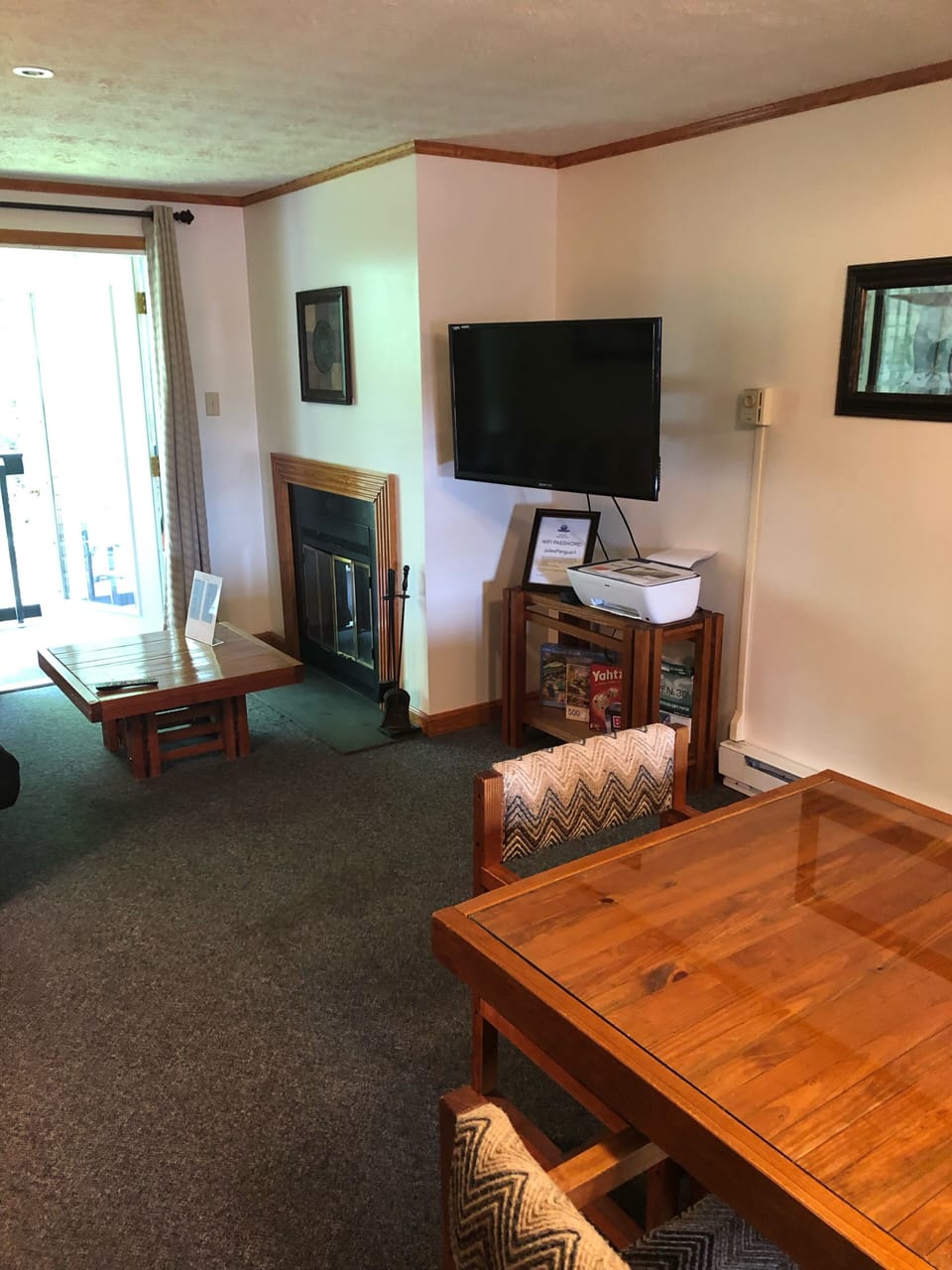 Electric Fireplace, WiFi Printer, 60 Channel Direct TV,  Forest View Balcony