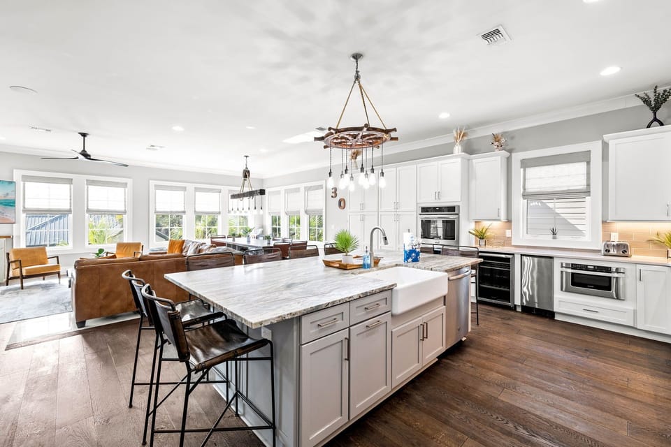 2nd Floor Kitchen has double oven and large refrigerator.