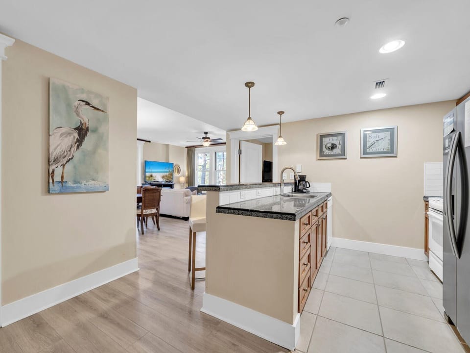 Galley Kitchen With Granite Countertops