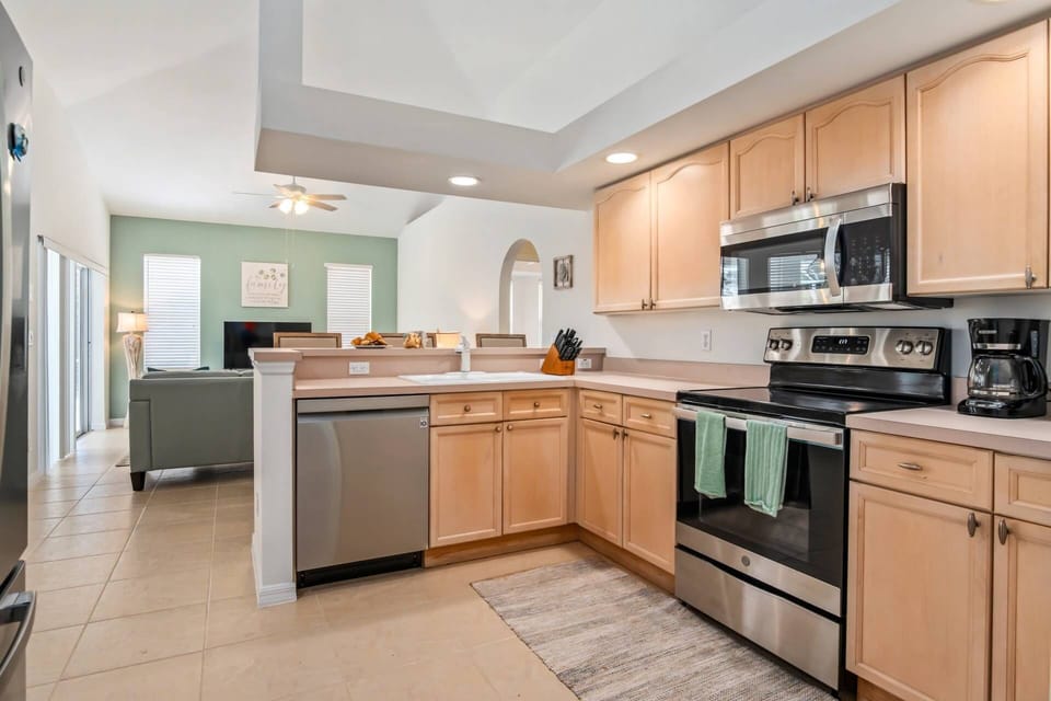 The kitchen is fully equipped to meet any meal time needs.