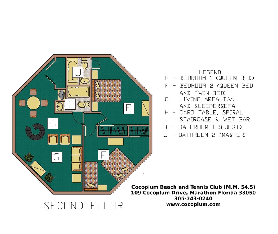 2nd floor Layout with bedrooms, bathrooms, card table, wet bar & 3 TV's