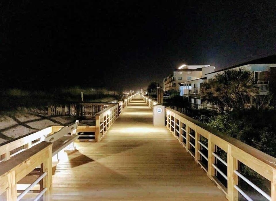 The boardwalk is a great place for a stroll day or night.