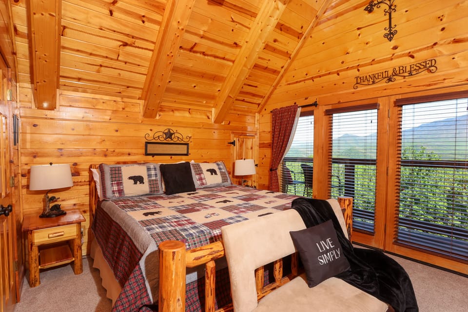 Master bedroom, king bed, private deck, flat screen TV and master bath.