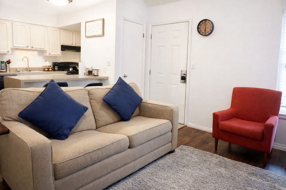 Cozy couch + smart TV for easy streaming nights