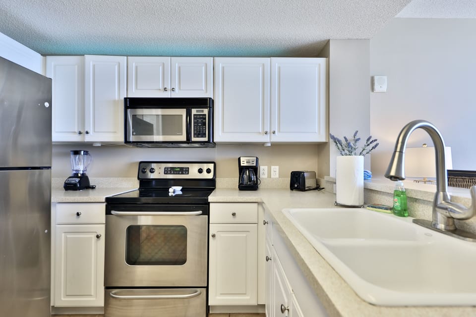 Fully stocked kitchen.