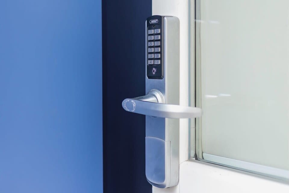 Entrance to the flat with door with code handle.