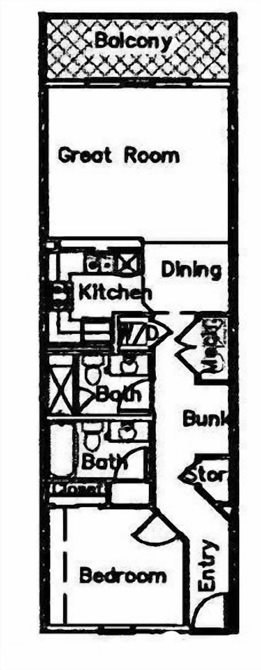 Sample floor plan.  Please see photos and descriptions for actual furnishings.