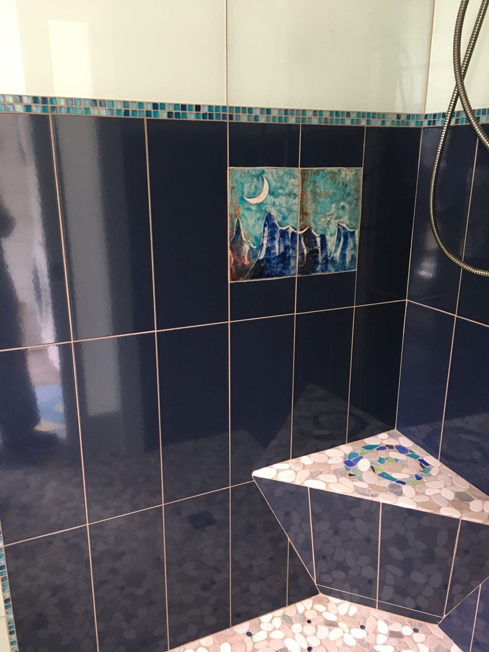 Wheelchair accessible 1st floor bathroom and custom tiled shower