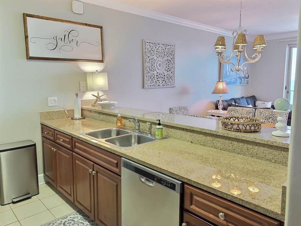 Kitchen with granite countertops and new stainless appliances 