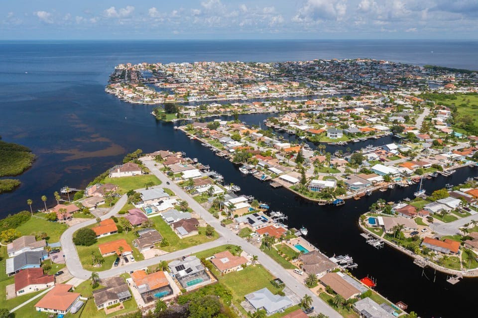 Sky view of Gulf Harbors community.