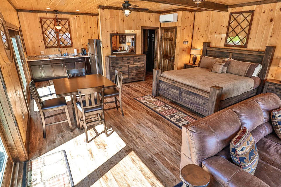 The Studio has a king bedroom area with a kitchen &living area w/a pullout sofa.