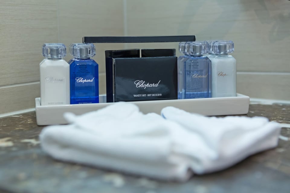 Free toiletries, hair dryer, towels