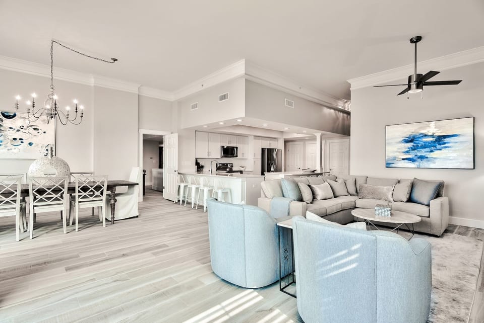 View of 201A living room, dining room and kitchen