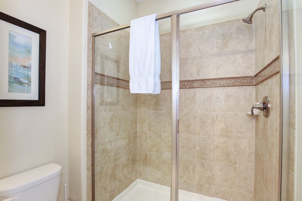LL Master Suite 1 bathroom. Step free shower. Shower chair available.