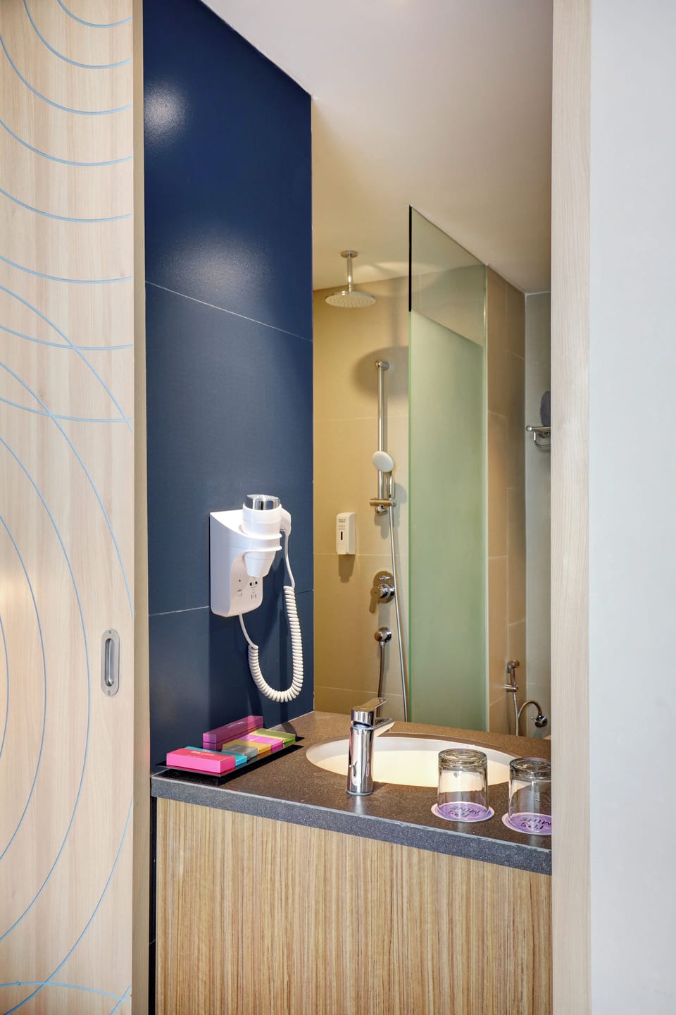 Shower, eco-friendly toiletries, hair dryer, slippers