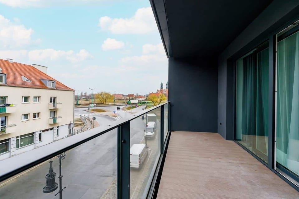 Balcony view towards the city, with a calm and relaxing perspective.