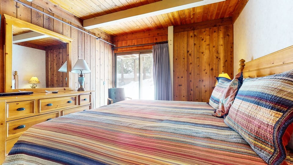 Indoors, Hardwood, Stained Wood, Lamp, Bed