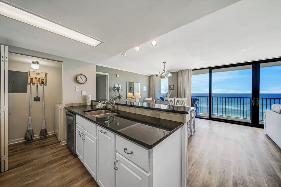The fully equipped kitchen has everything you need to prepare meals for family & friends. It features granite countertops, stainless-steel appliances, and beautiful subway tile backsplash.