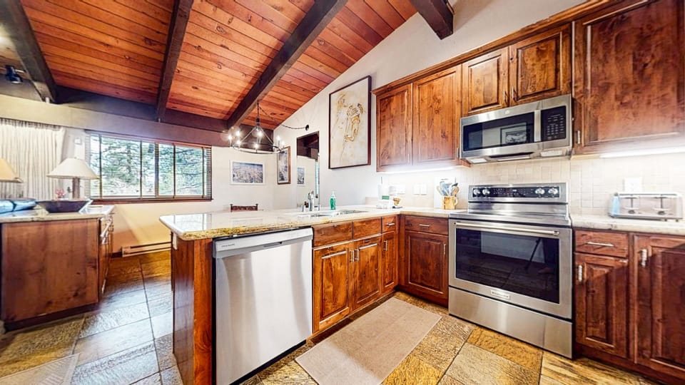 Indoors, Kitchen, Hardwood, Stained Wood, Appliance