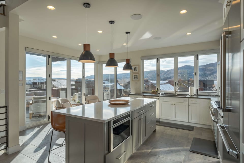 The kitchen has dreamy views from all around