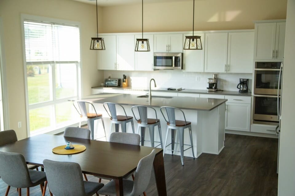 Open main level--large kitchen, dining room, and living room