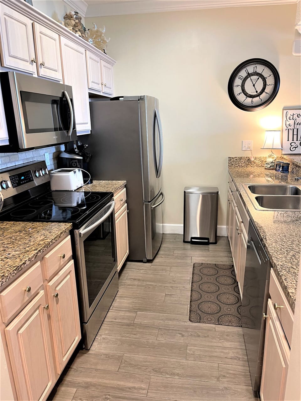 Kitchen with coffee maker, toaster and other necessities 