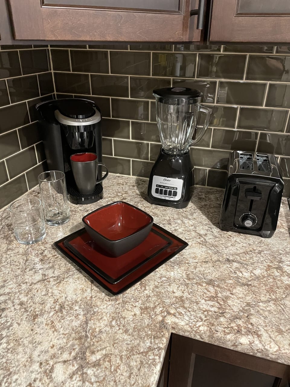 Small appliances, all new!  Complimentary Keurig pods for our guests! 