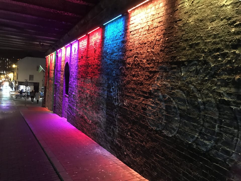 View under the railway bridge coming from Brighton Station.