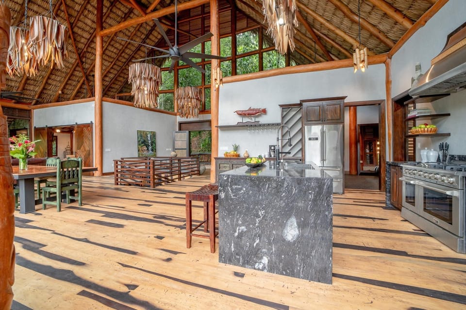 Kitchen island and kitchen appliances.